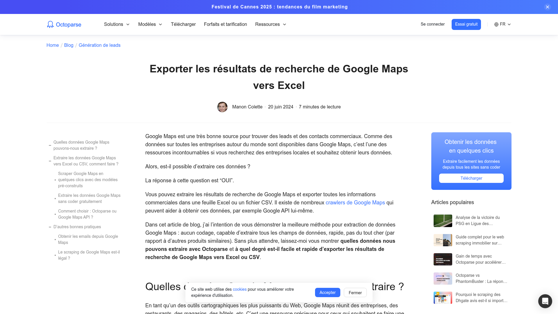Capture d'écran montrant les types de données exportables de Google Maps