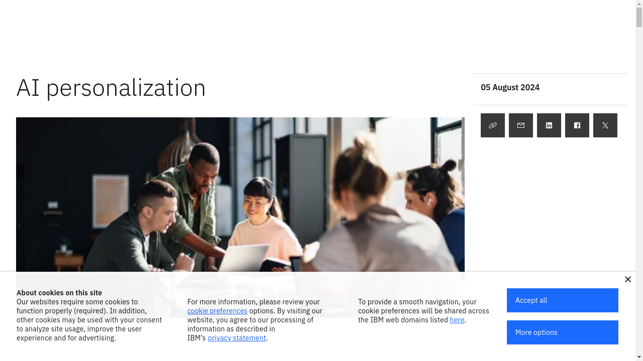 IBM AI personalization interface showing predictive analytics dashboard