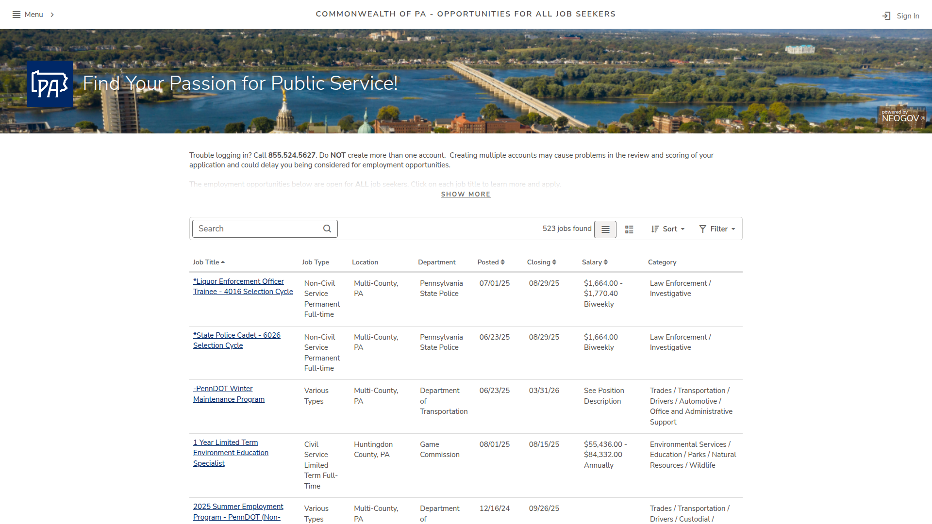 GovernmentJobs.com website screenshot