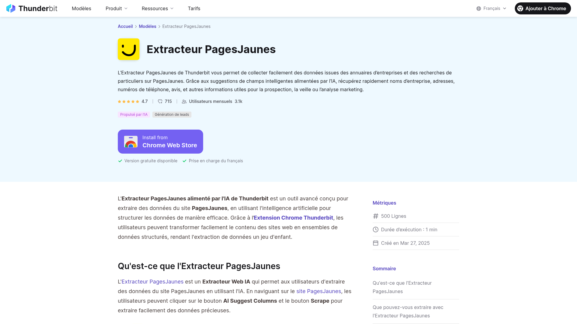 Interface d'extraction Pages Jaunes avancée