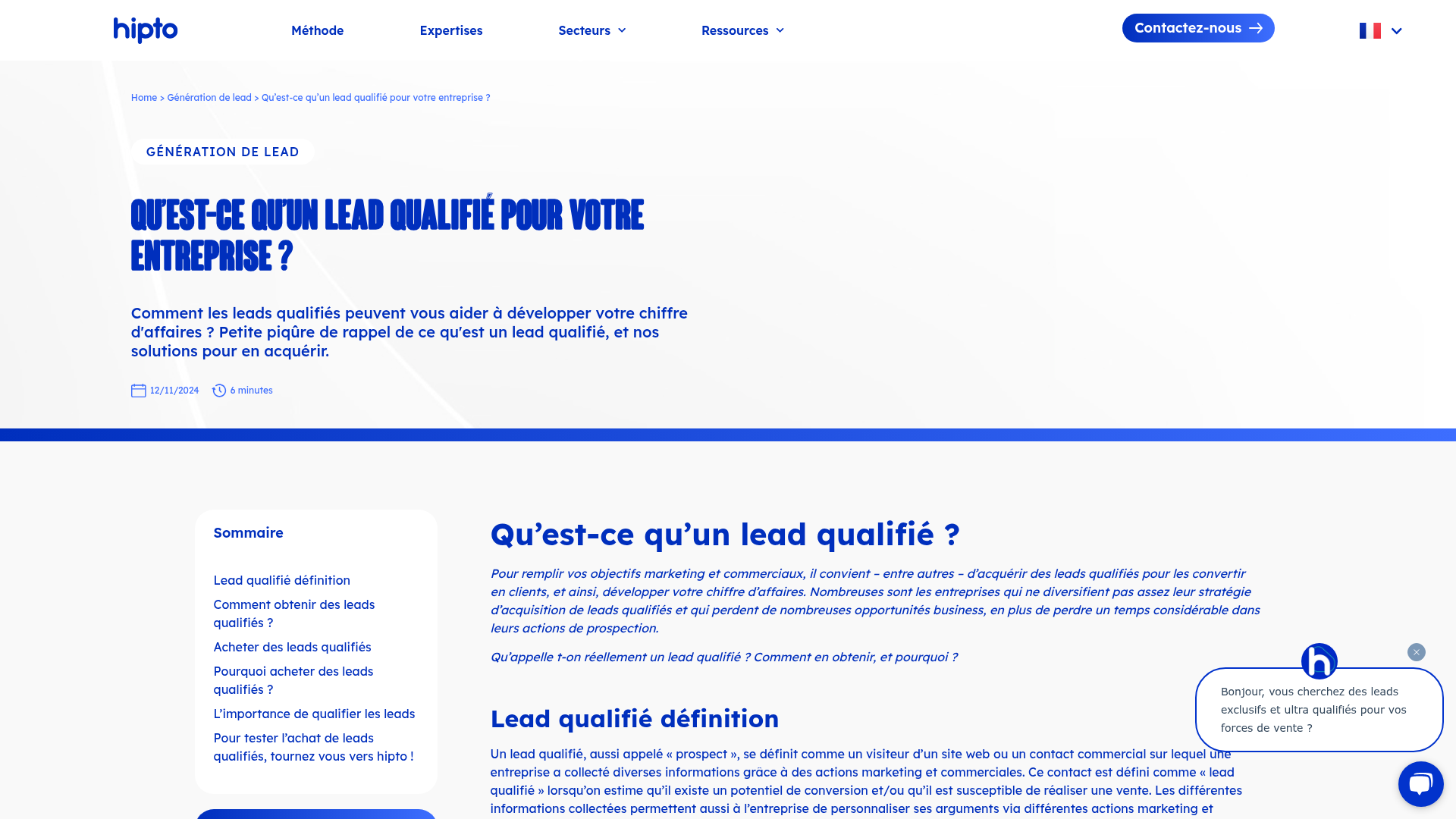 Interface montrant des leads qualifiés