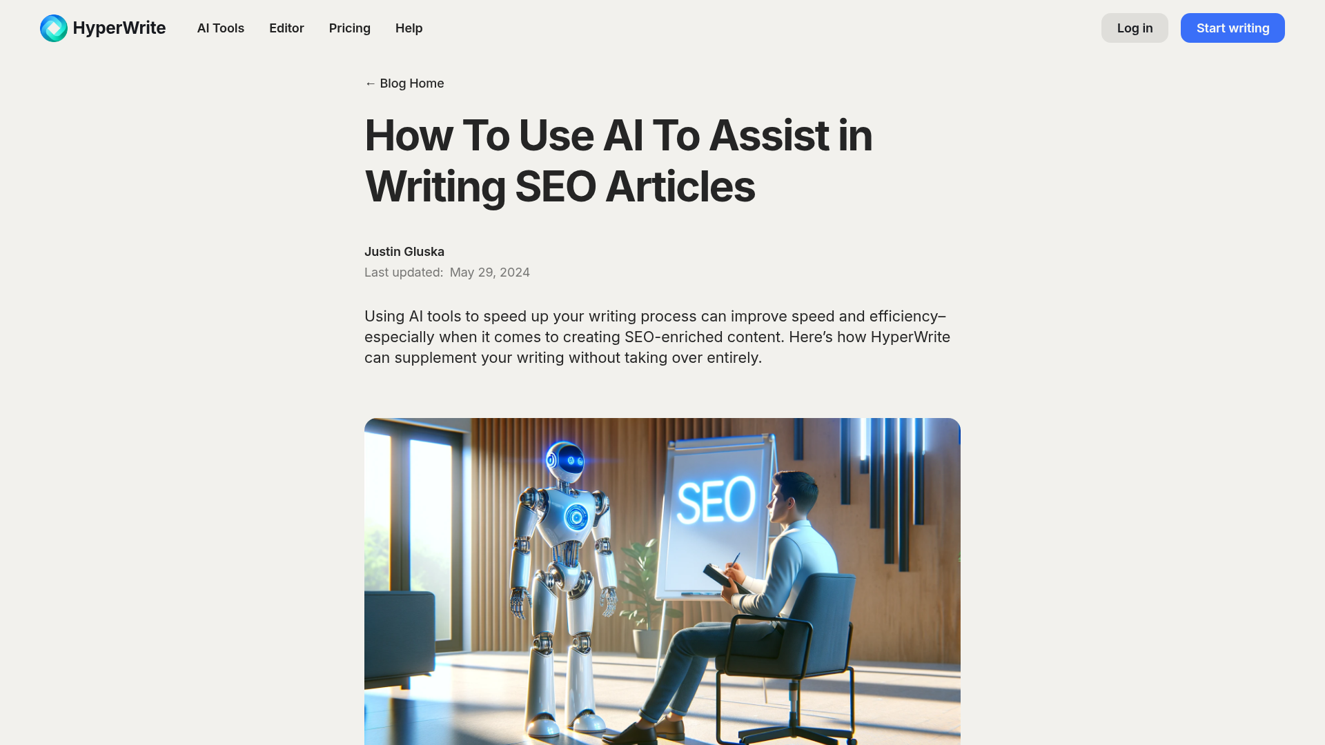 AI writing assistant helping with SEO content