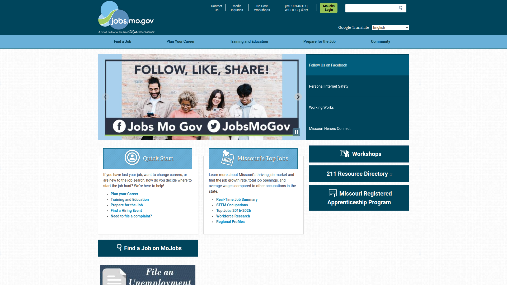 MO Jobs website screenshot