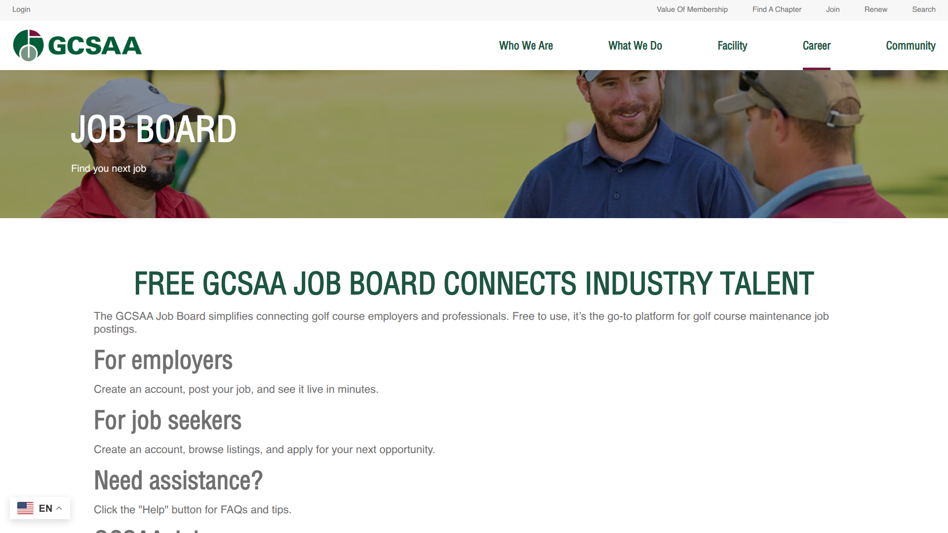 Golf Course Superintendents Association of America website screenshot