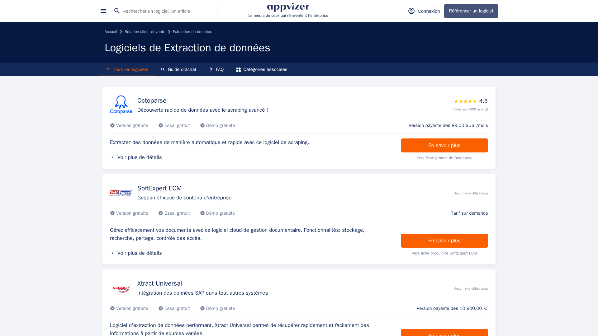 Outils d'extraction de données professionnels