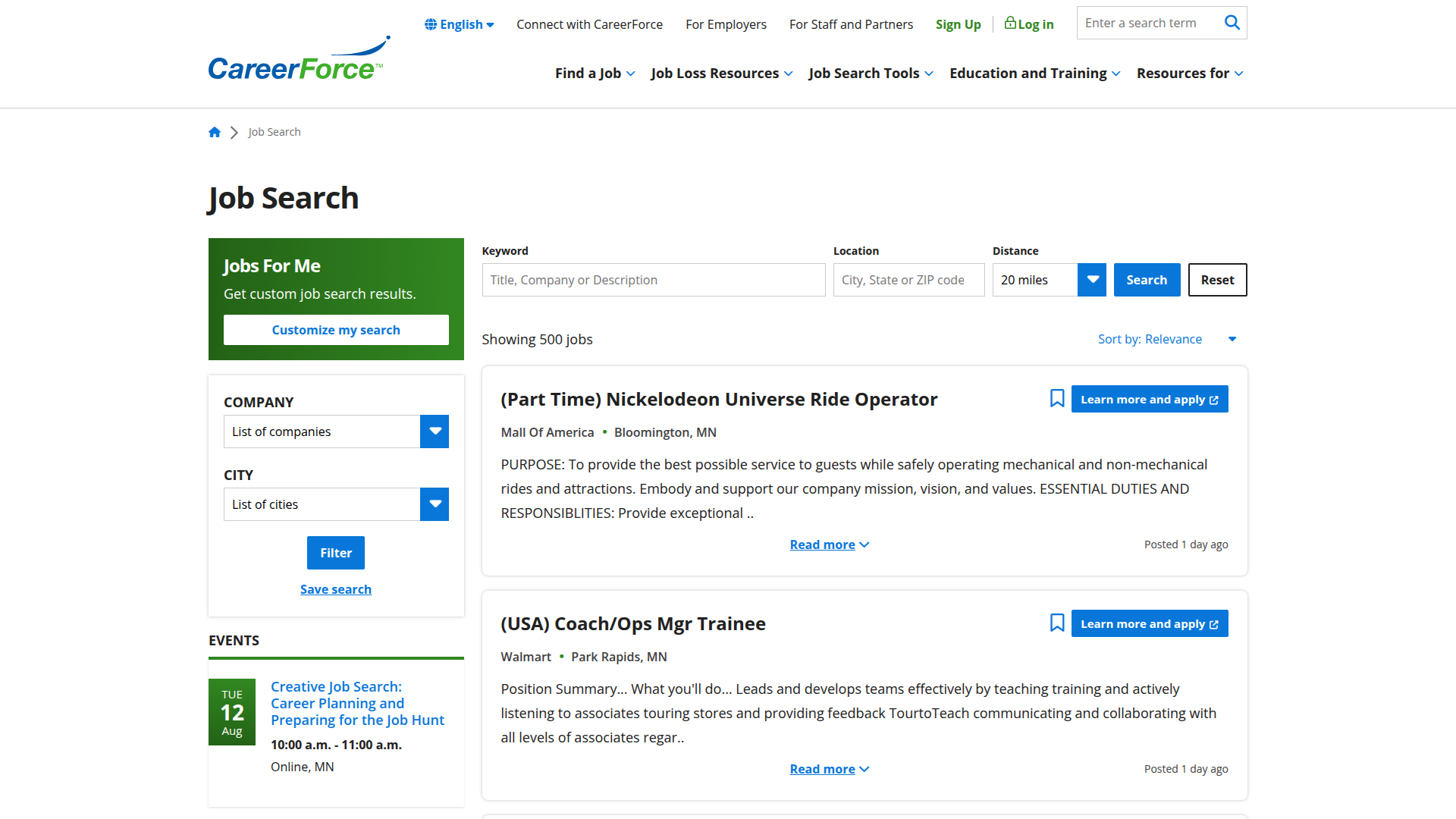 CareerForce website screenshot