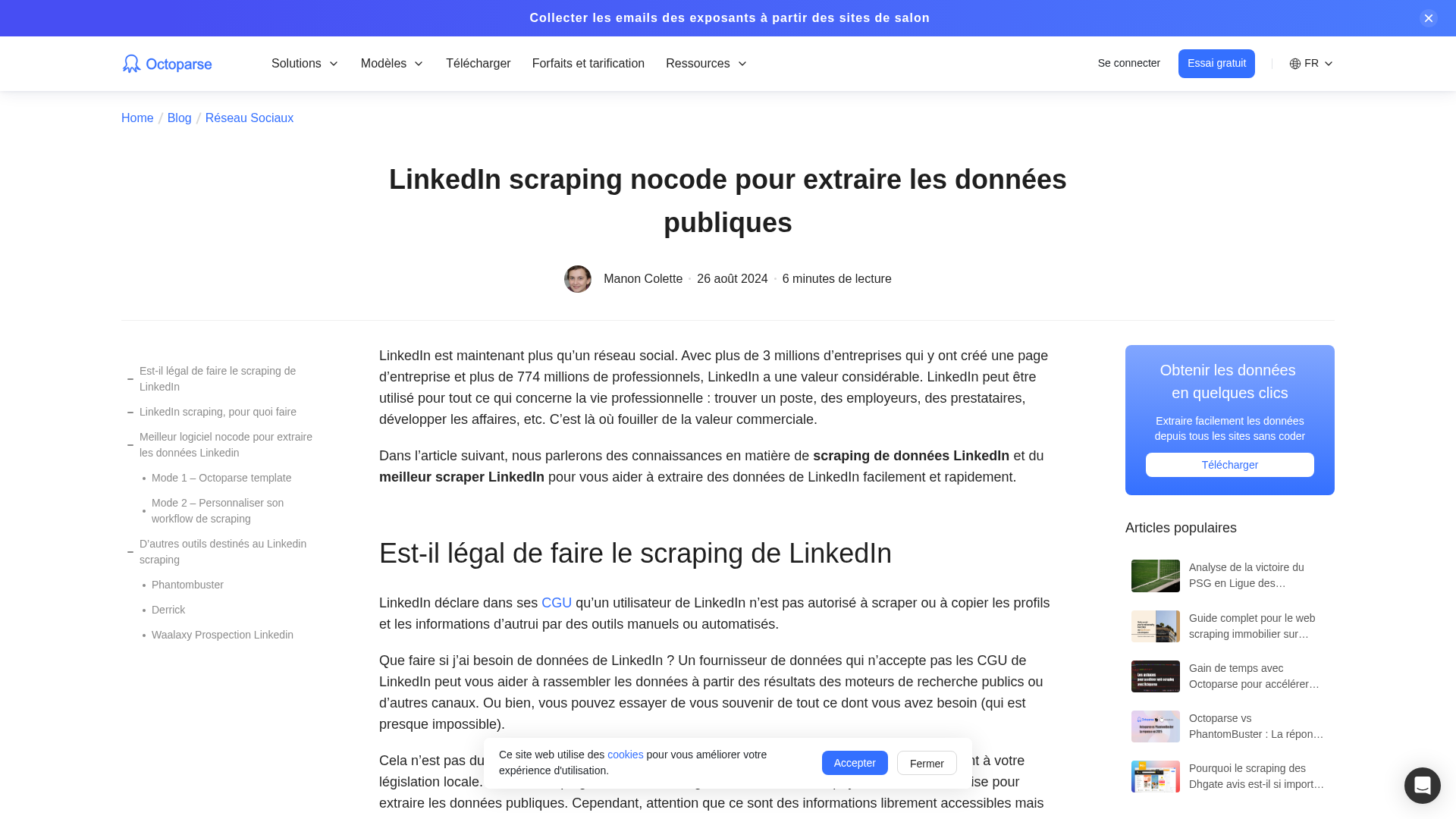 Interface montrant les considérations éthiques du scraping LinkedIn
