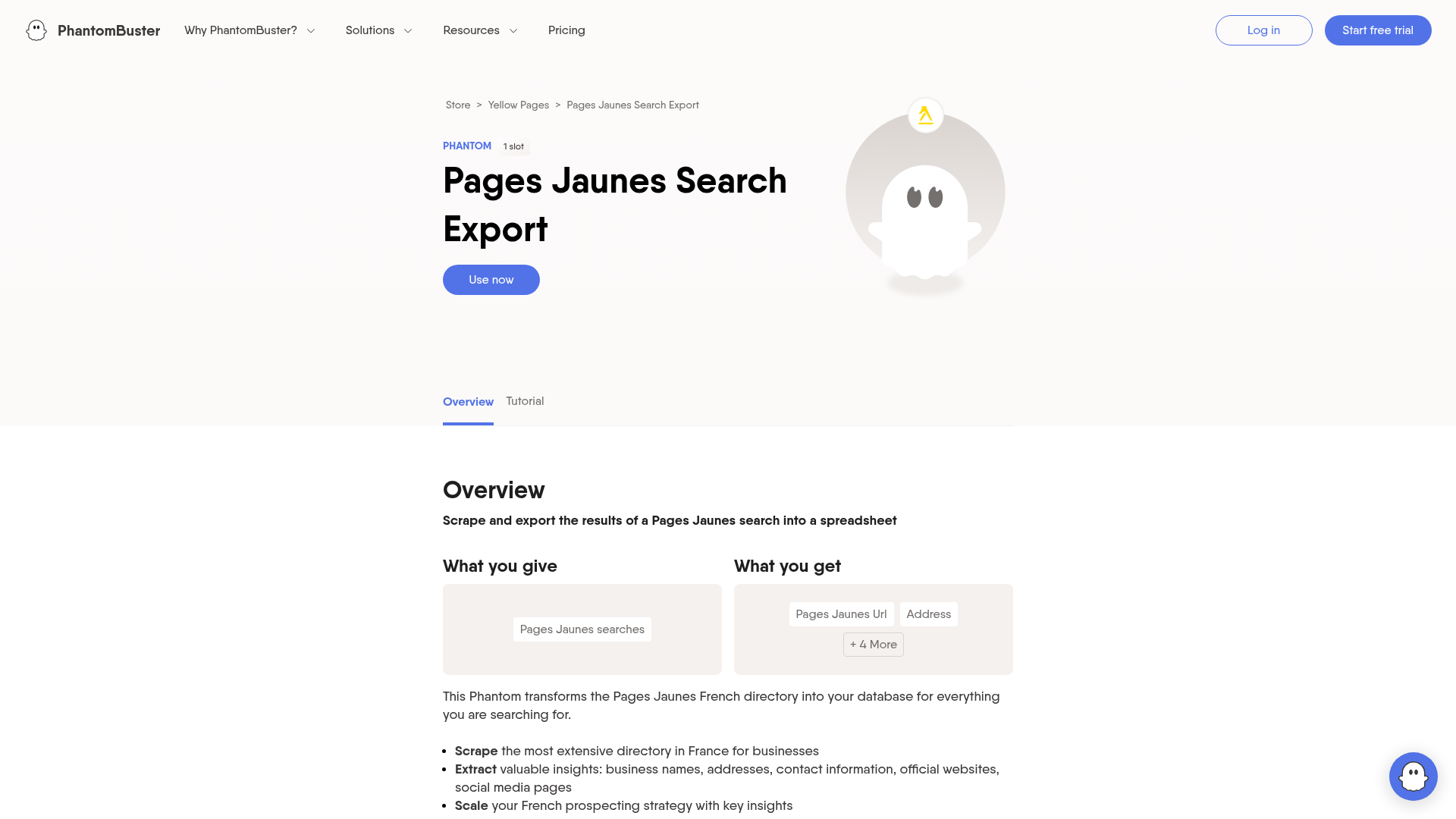 Interface d'extraction Pages Jaunes