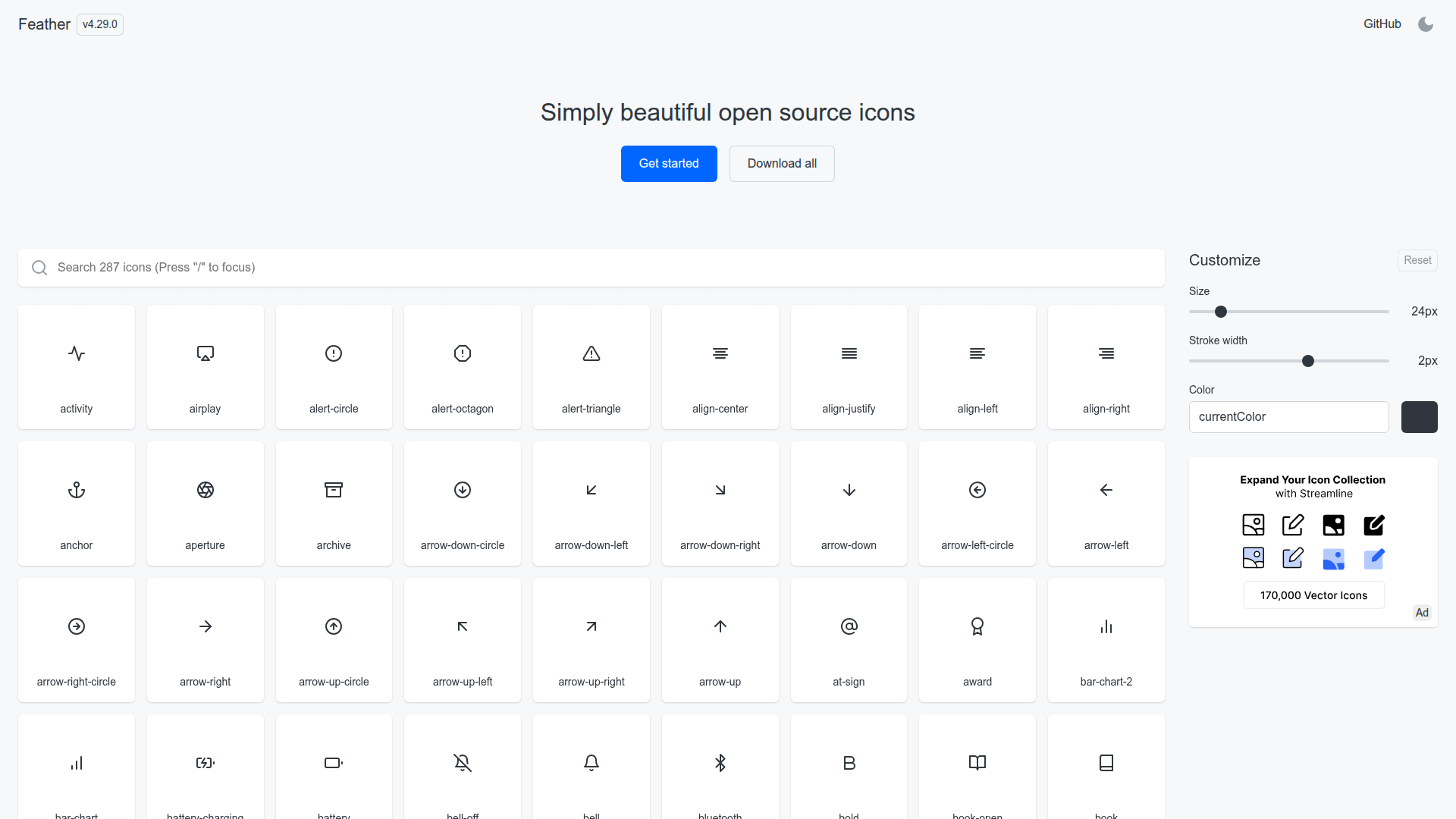 Feather Icons Homepage