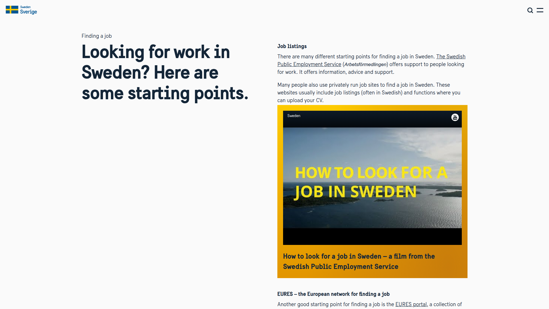 Sweden.se website screenshot