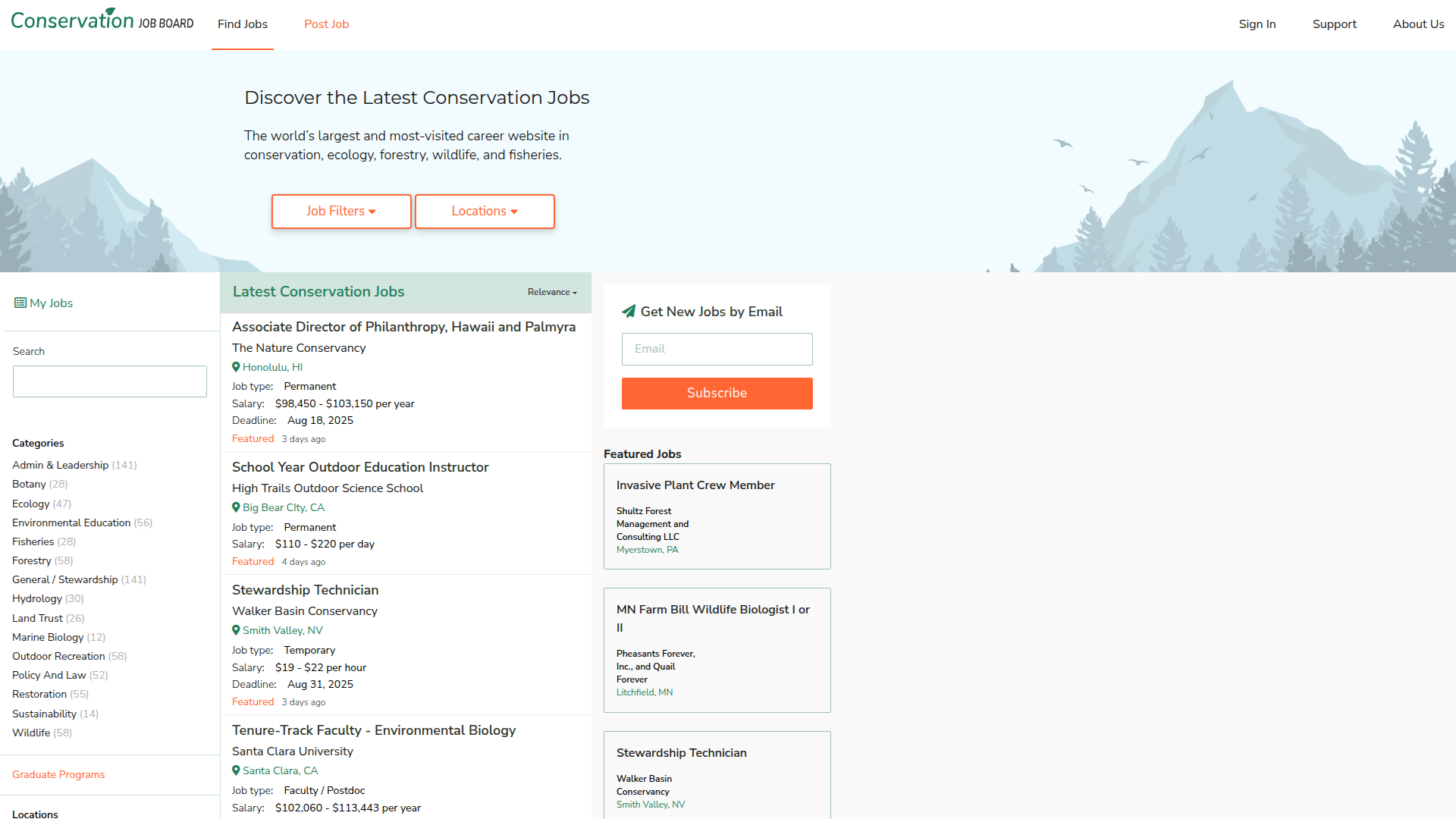 Conservation Job Board website screenshot