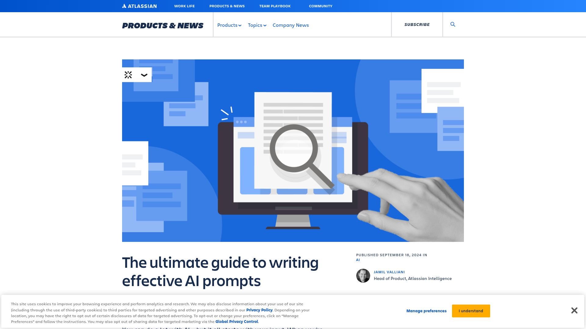Screenshot of Atlassian AI prompt writing guide
