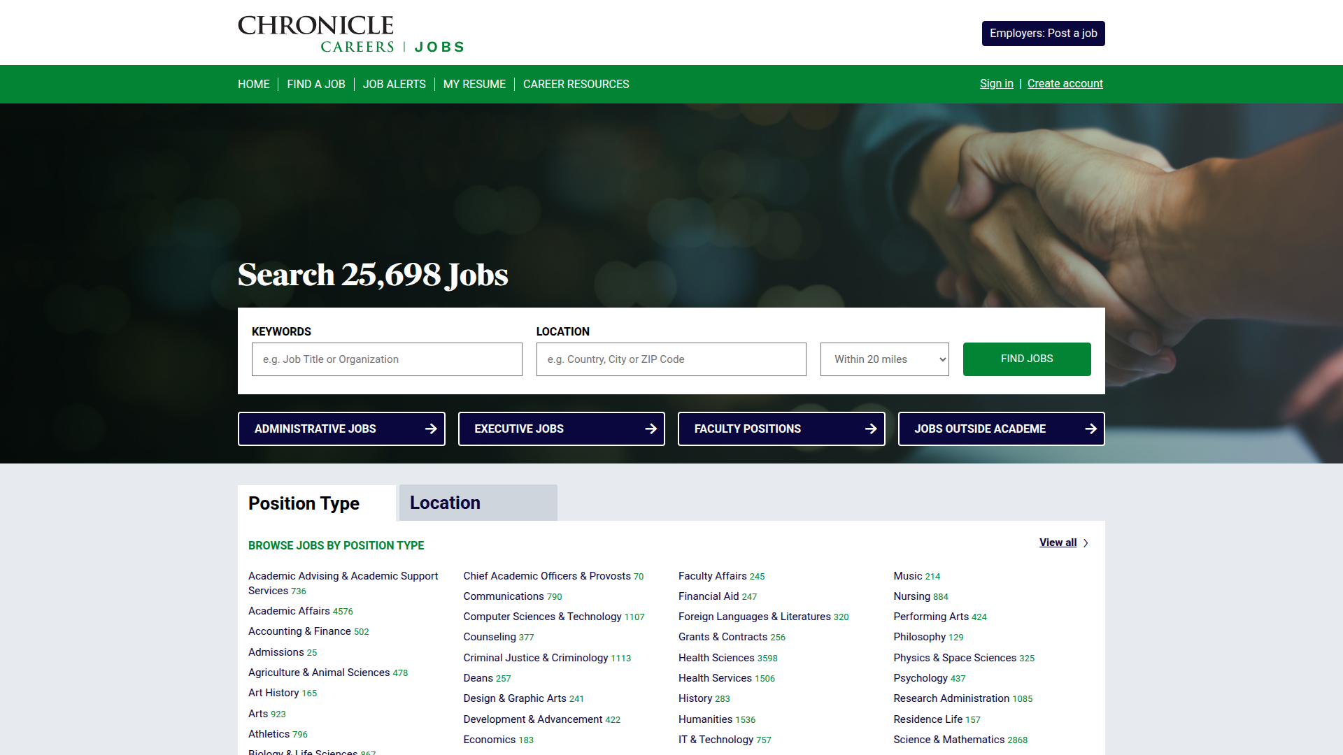 The Chronicle of Higher Education website screenshot