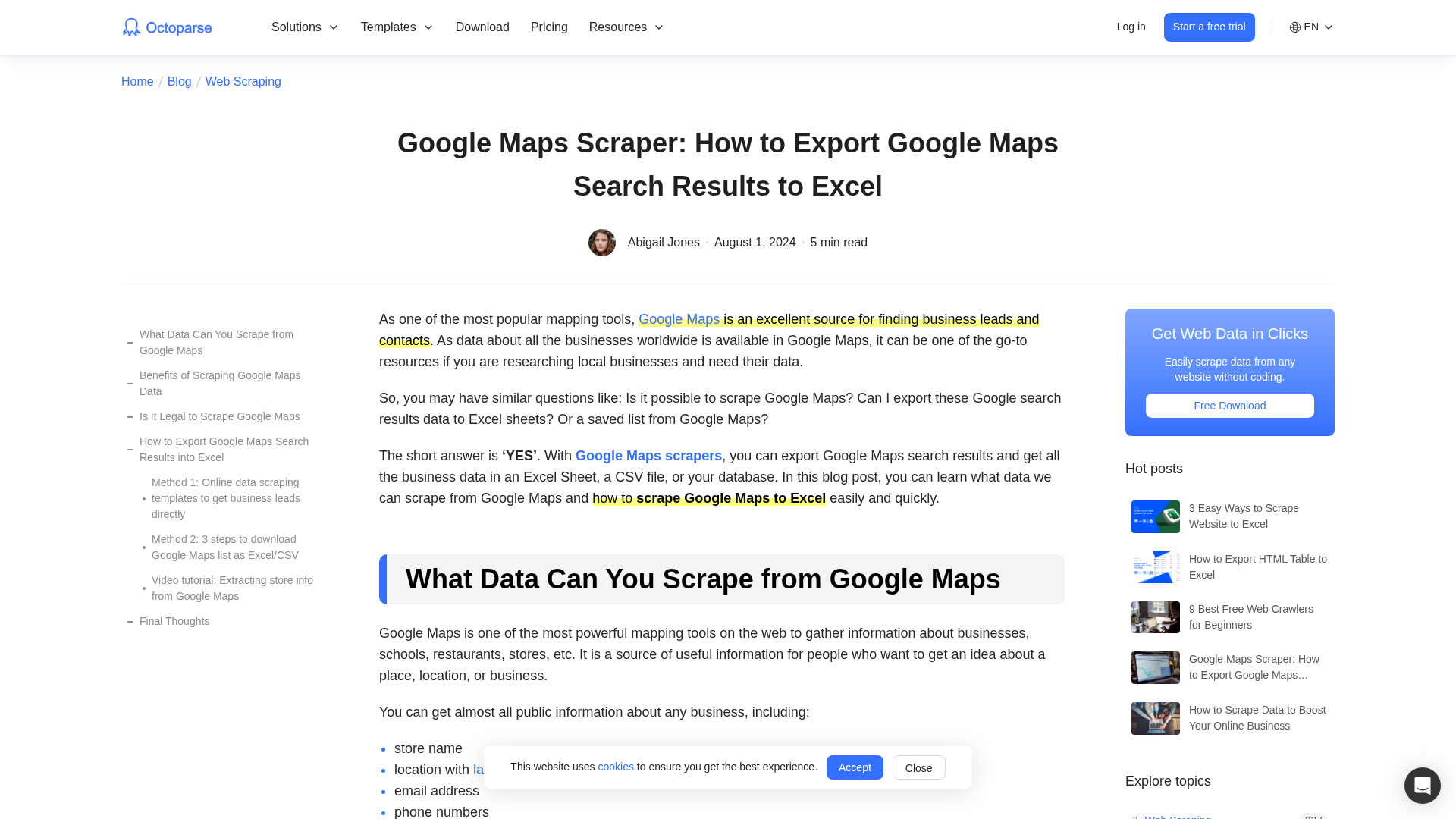 Interface de personnalisation d'extraction Google Maps