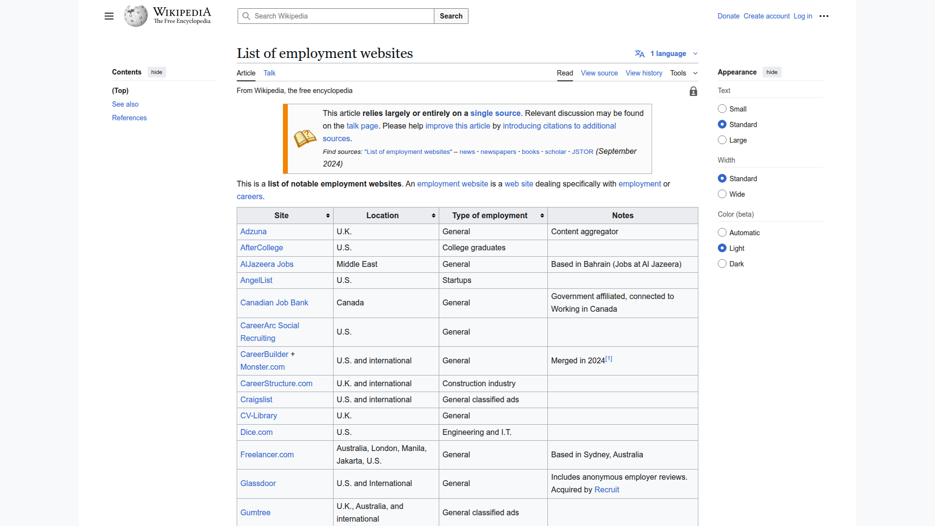 Wikipedia website screenshot