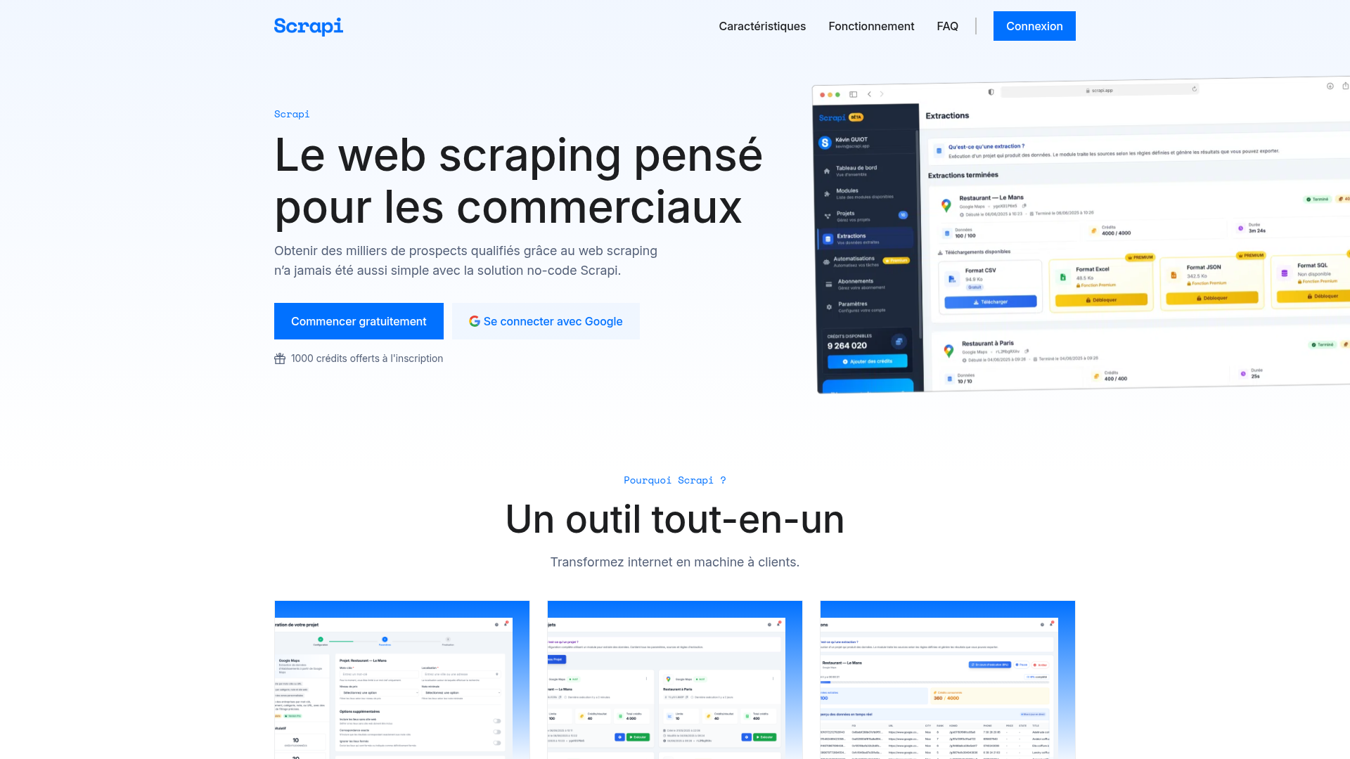 Interface intuitive de l'outil de scraping no-code