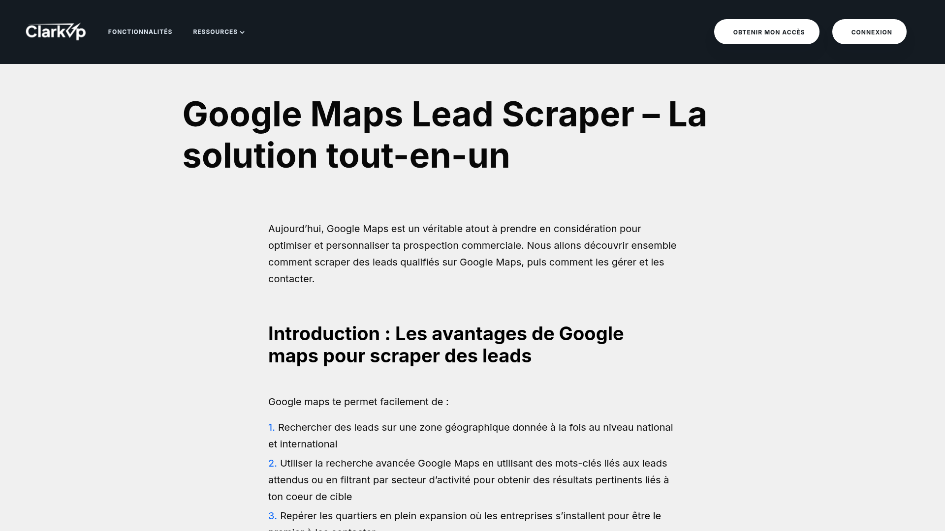 Interface de génération de leads via Google Maps