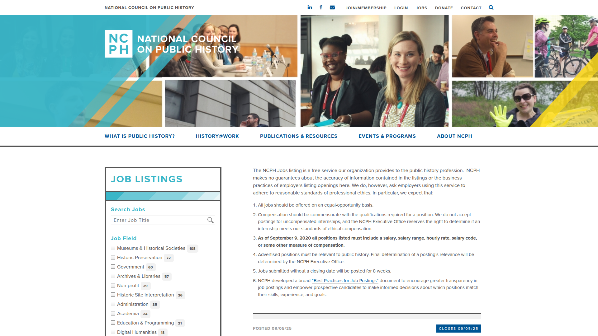 National Council on Public History website screenshot
