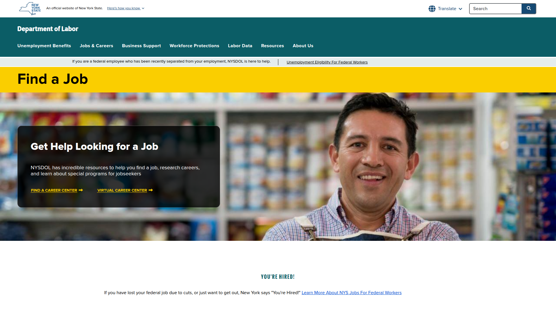 New York Department of Labor website screenshot