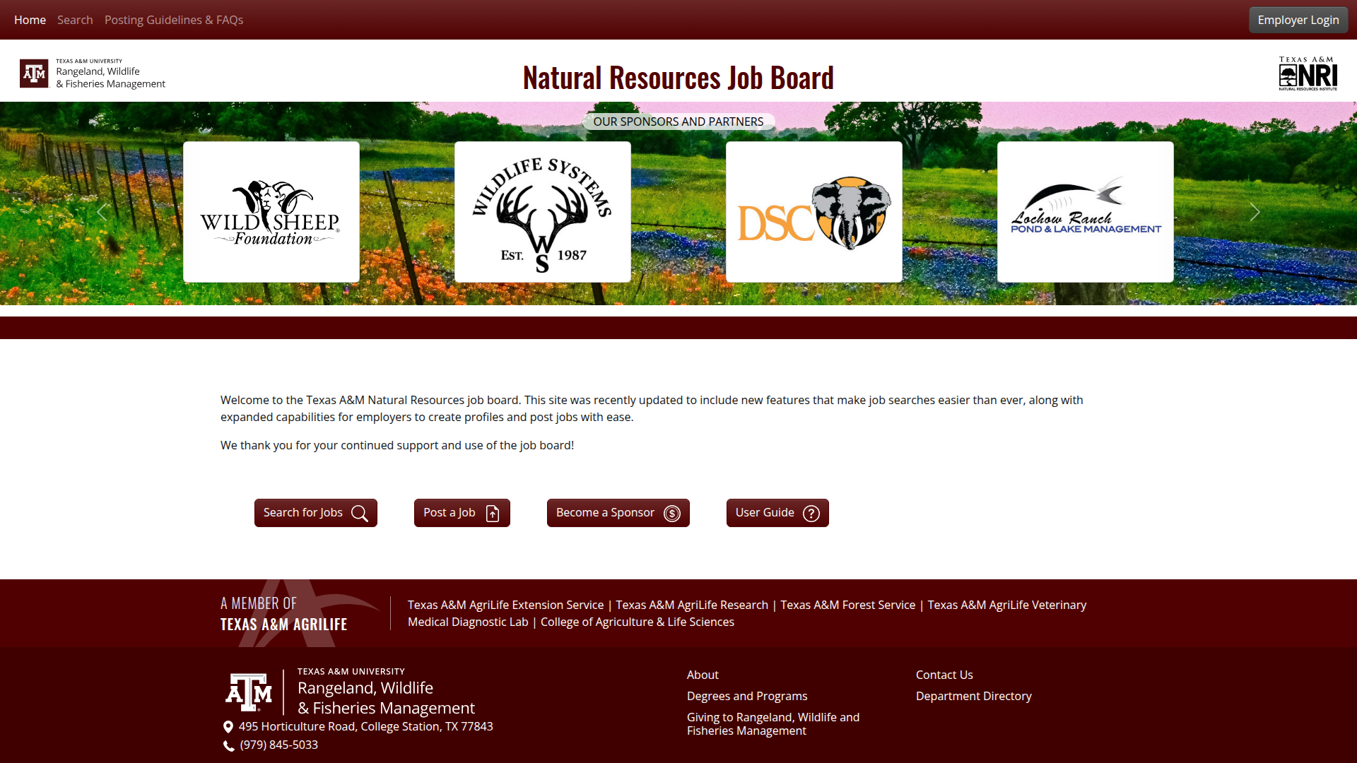 Texas A&M website screenshot