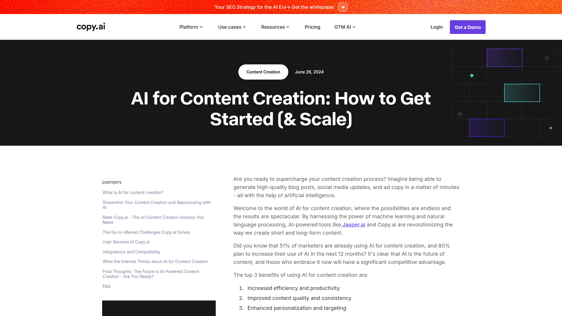 AI content creation interface with SEO optimization panel