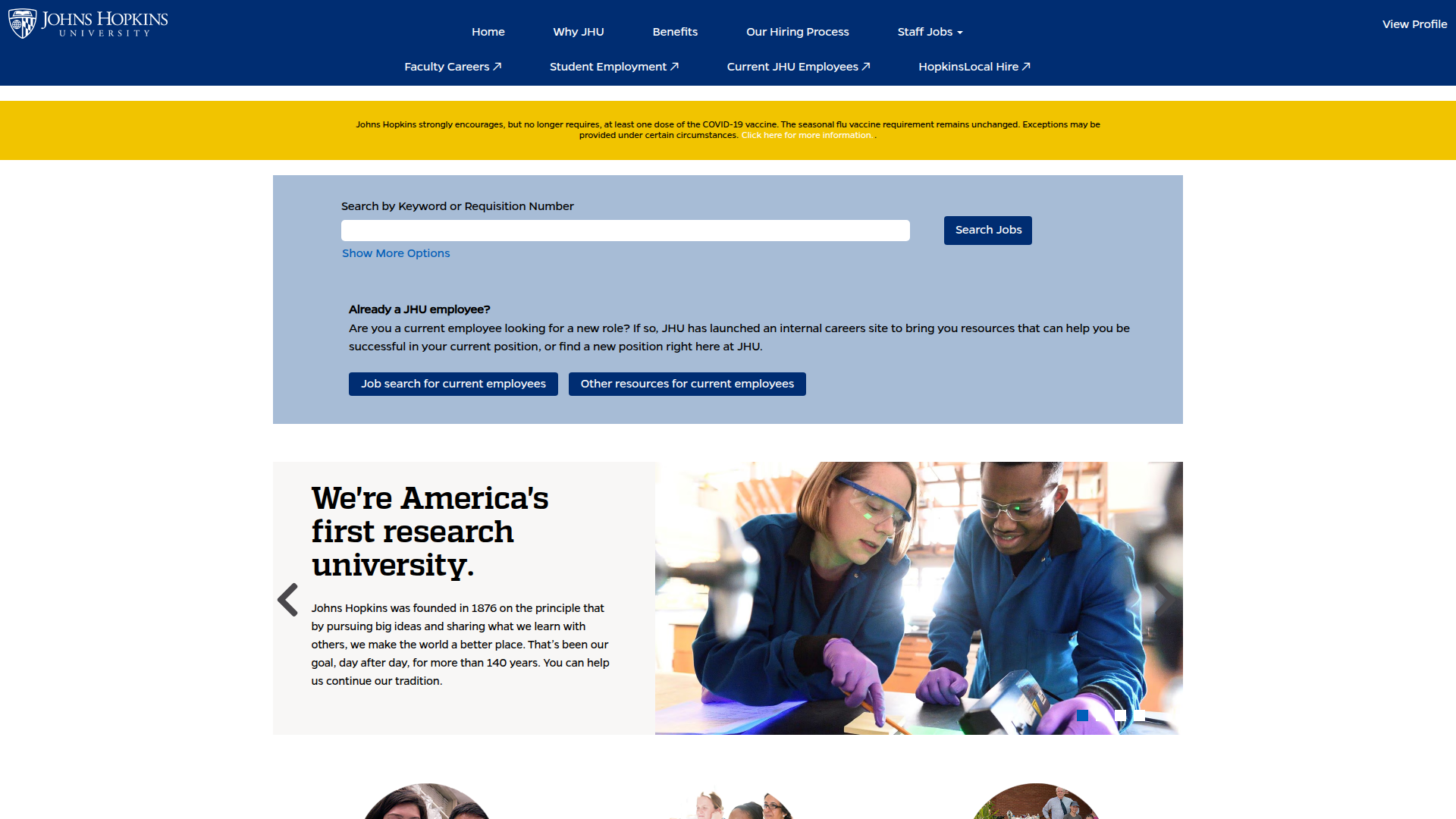 Johns Hopkins University website screenshot