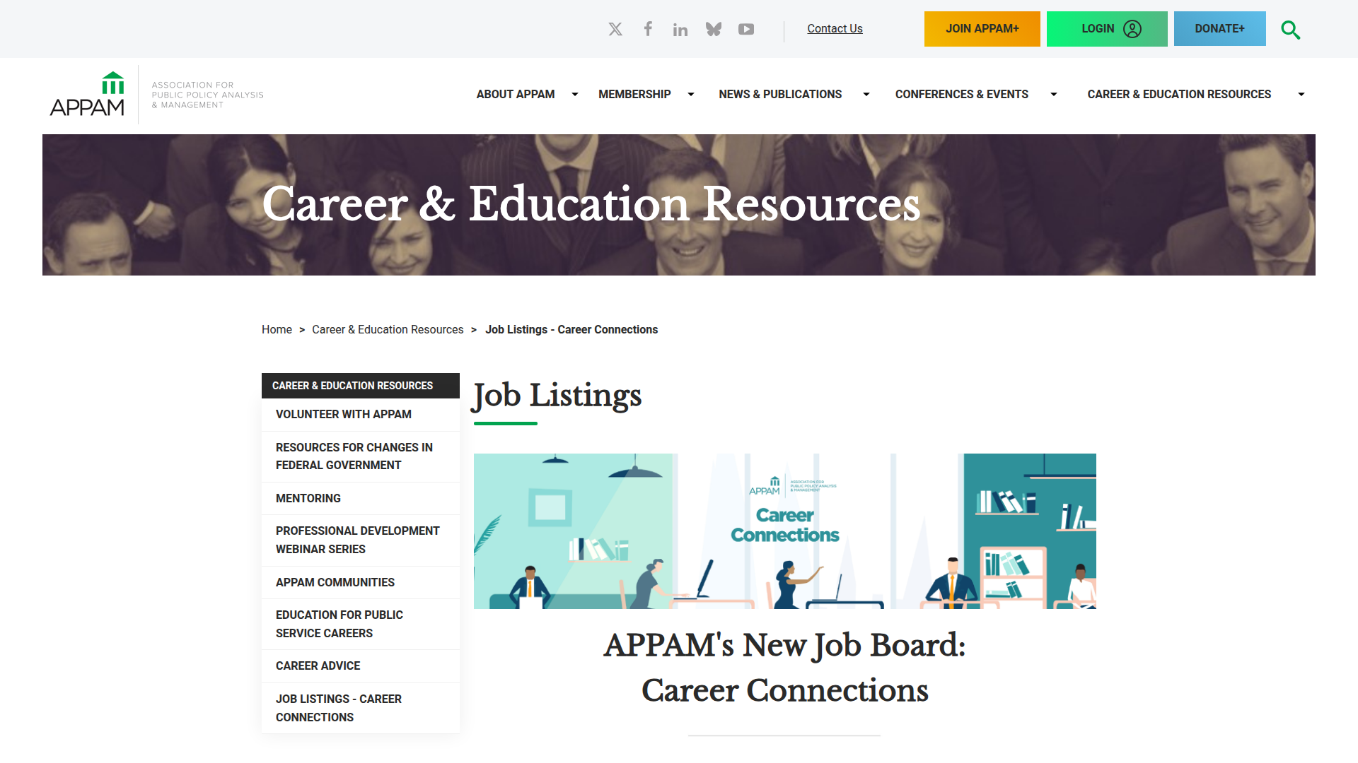 Association for Public Policy Analysis and Management (APPAM) website screenshot