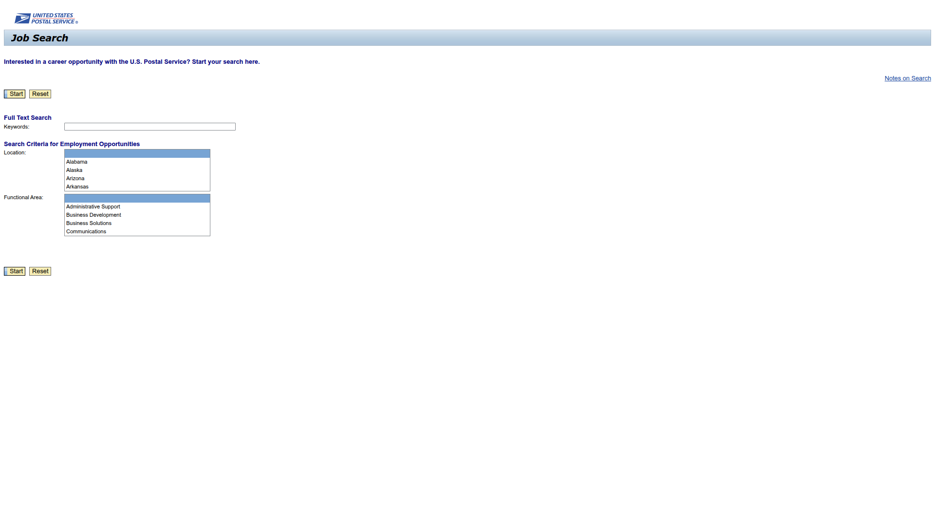USPS website screenshot