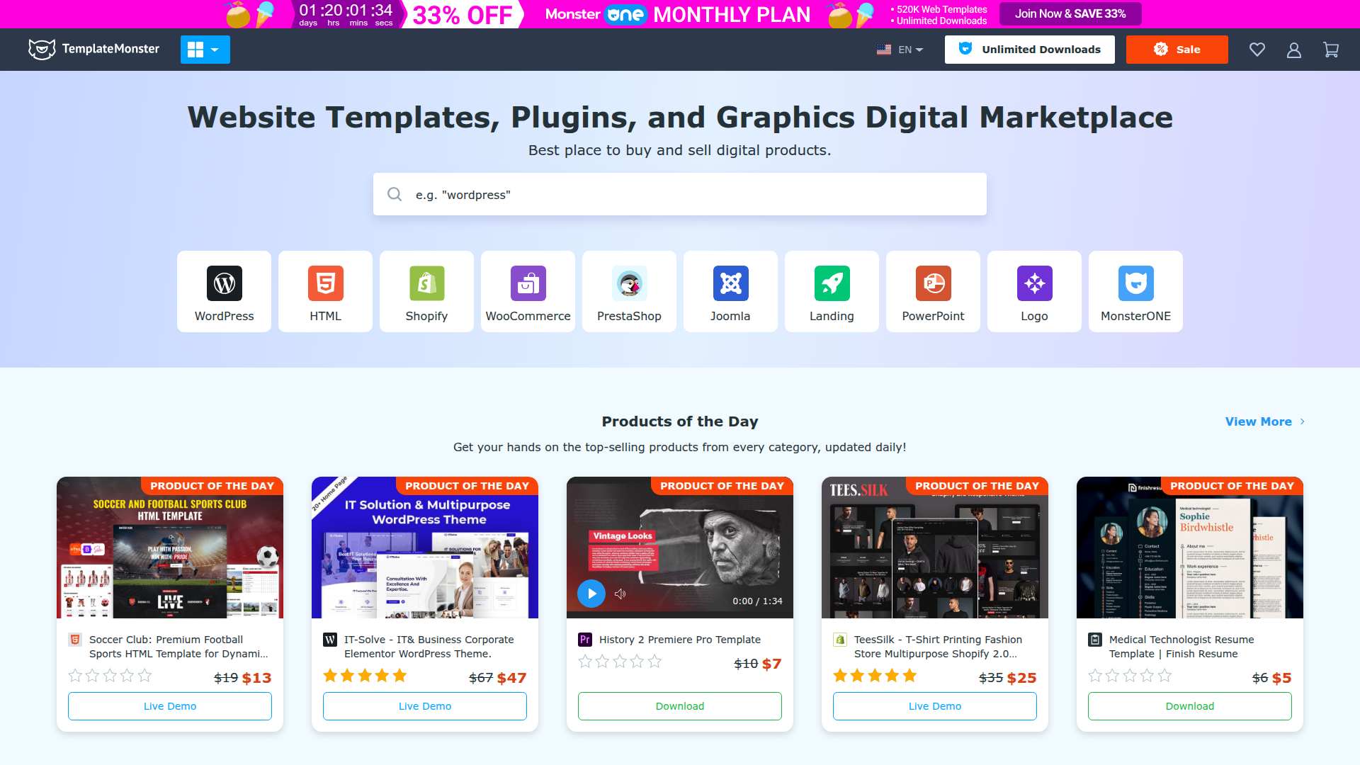 Template Monster Homepage