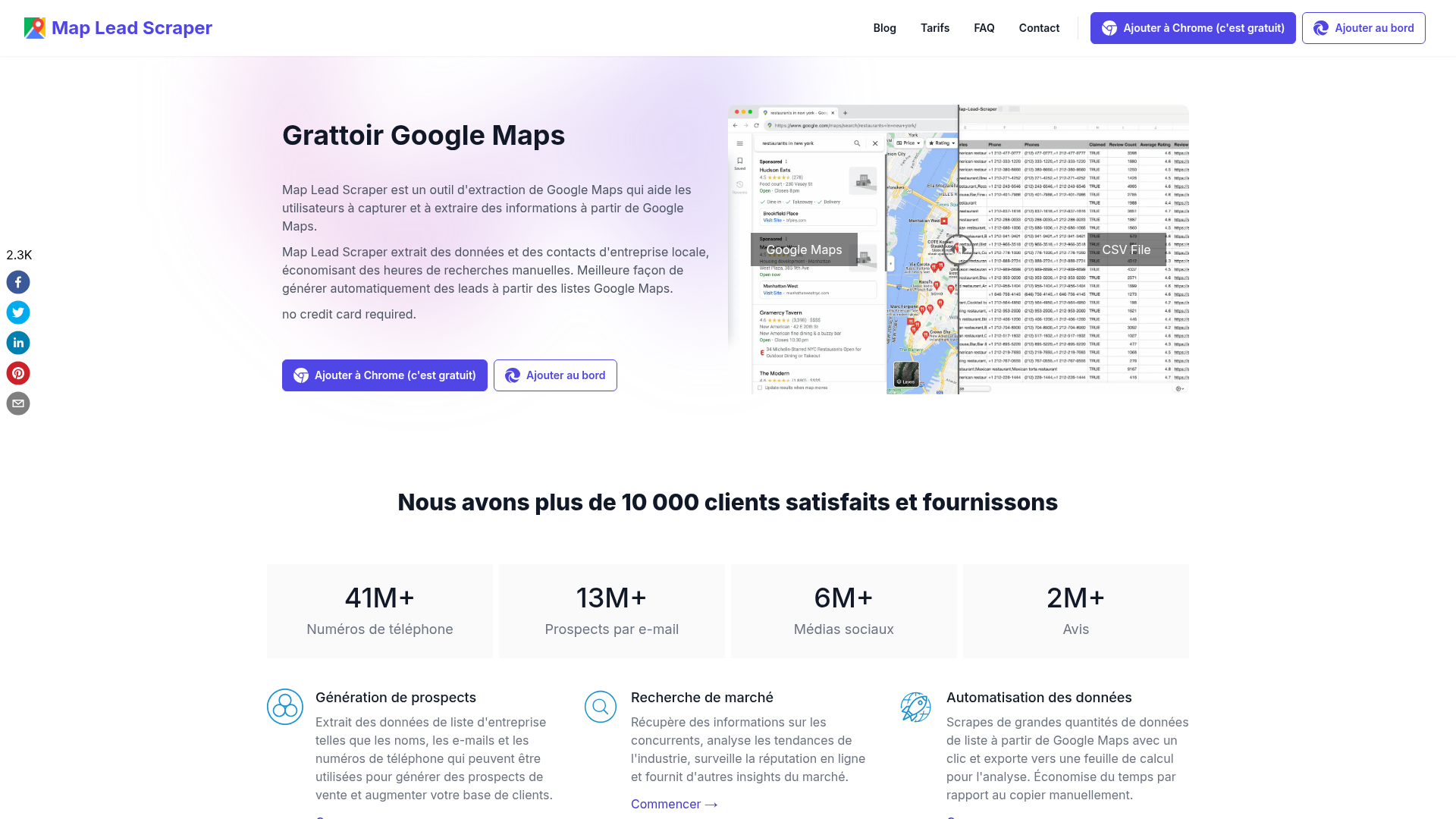 Interface d'un scraper Google Maps alternatif