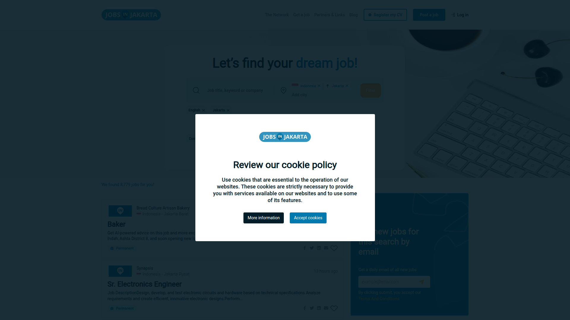 Jobs in Jakarta website screenshot