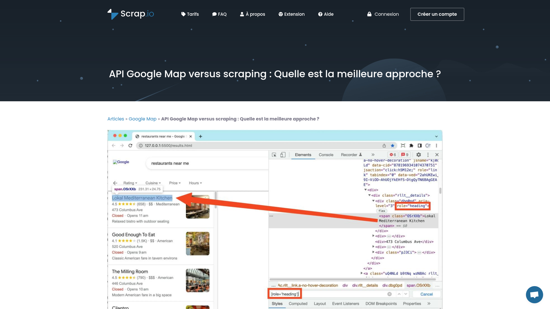 Interface de l'API Google Maps versus scraping