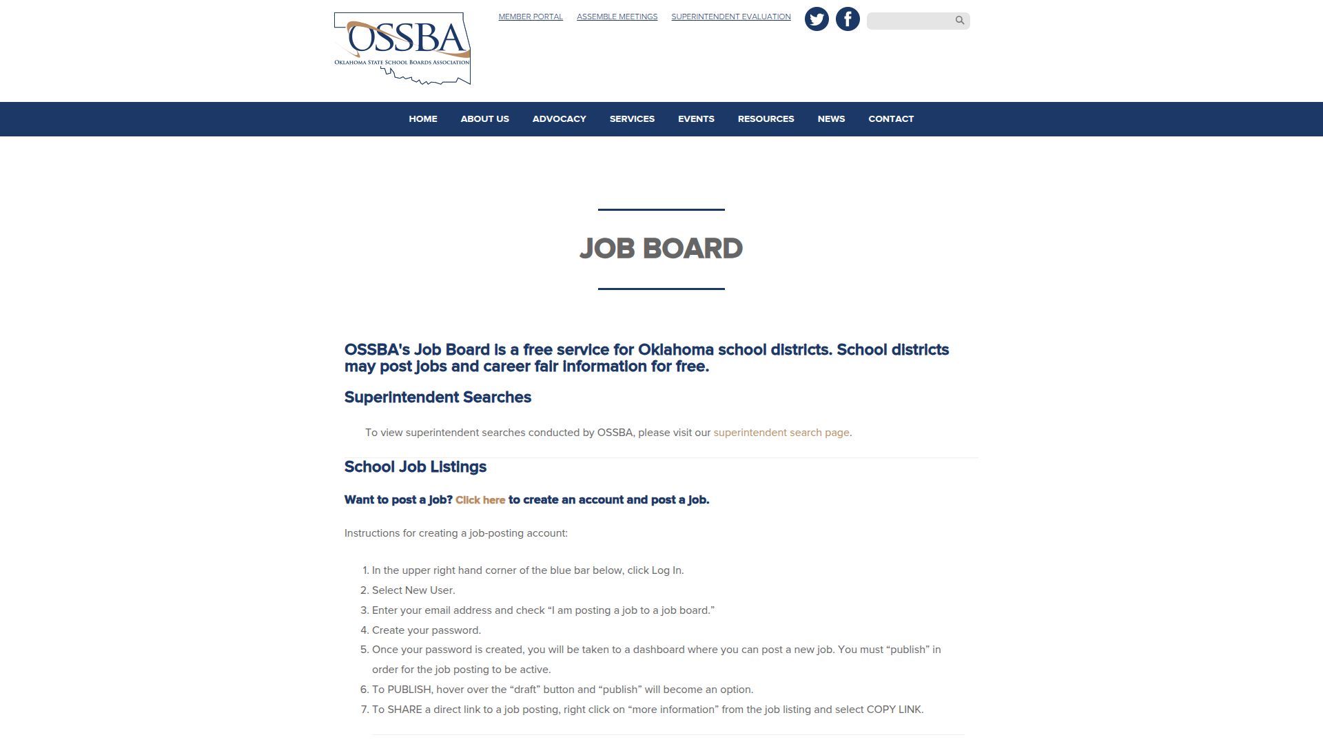 Oklahoma State School Boards Association website screenshot