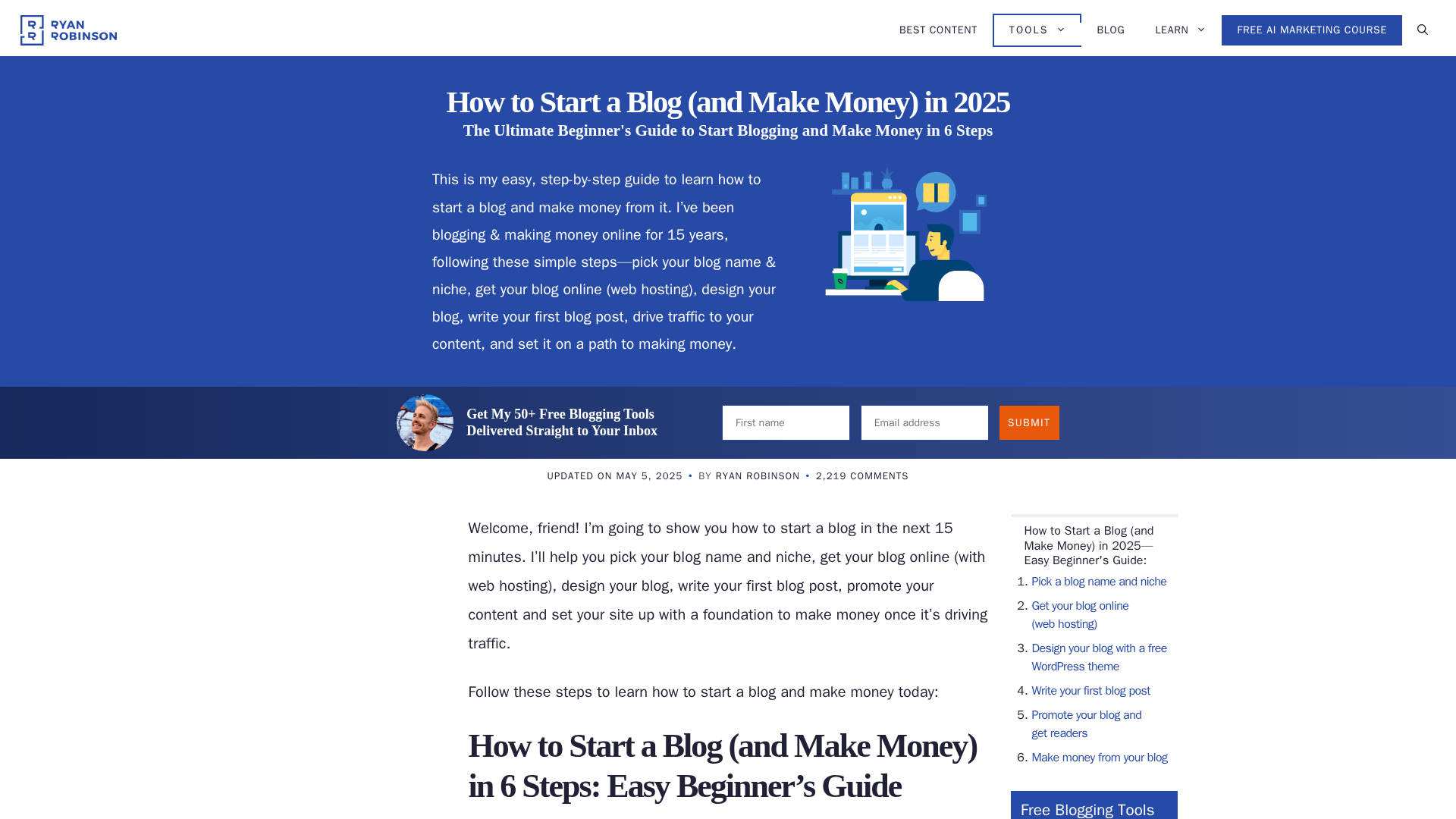Screenshot showing blogging fundamentals data