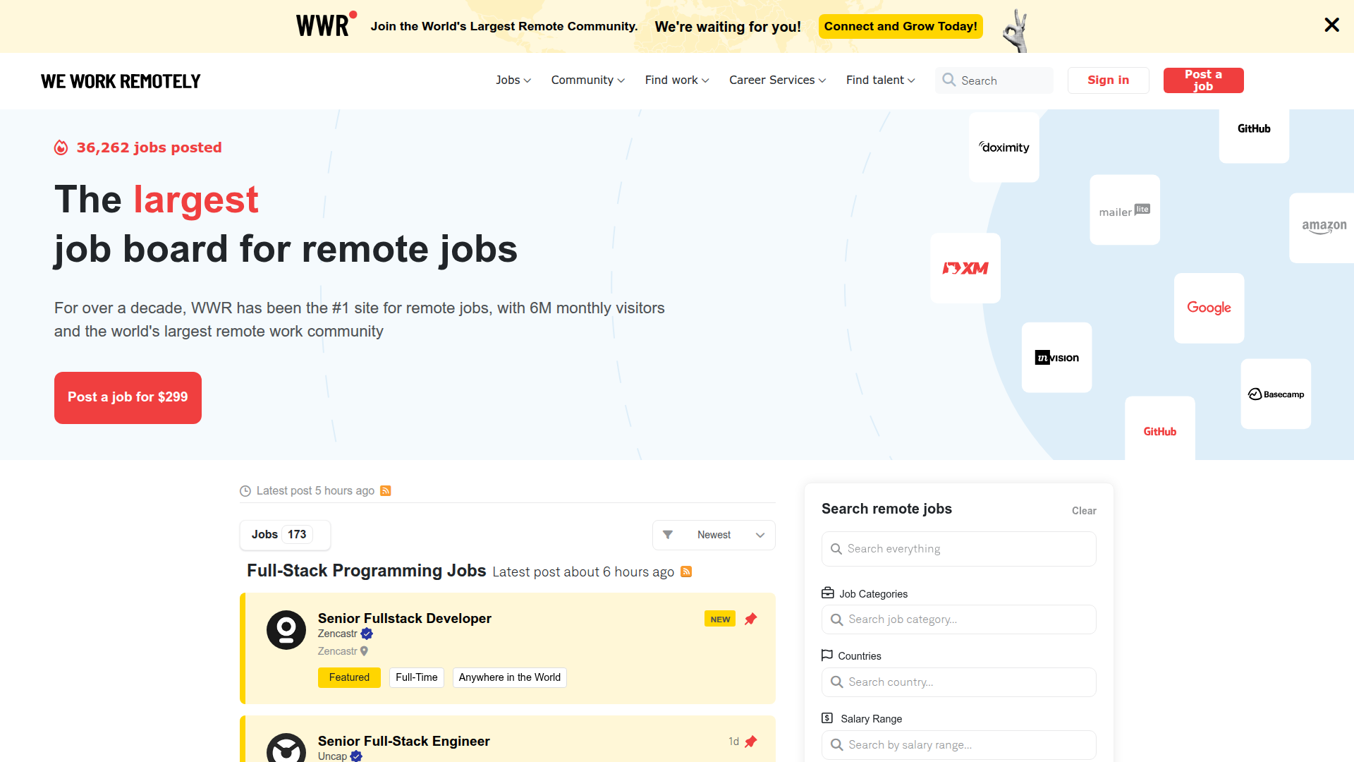 We Work Remotely website screenshot