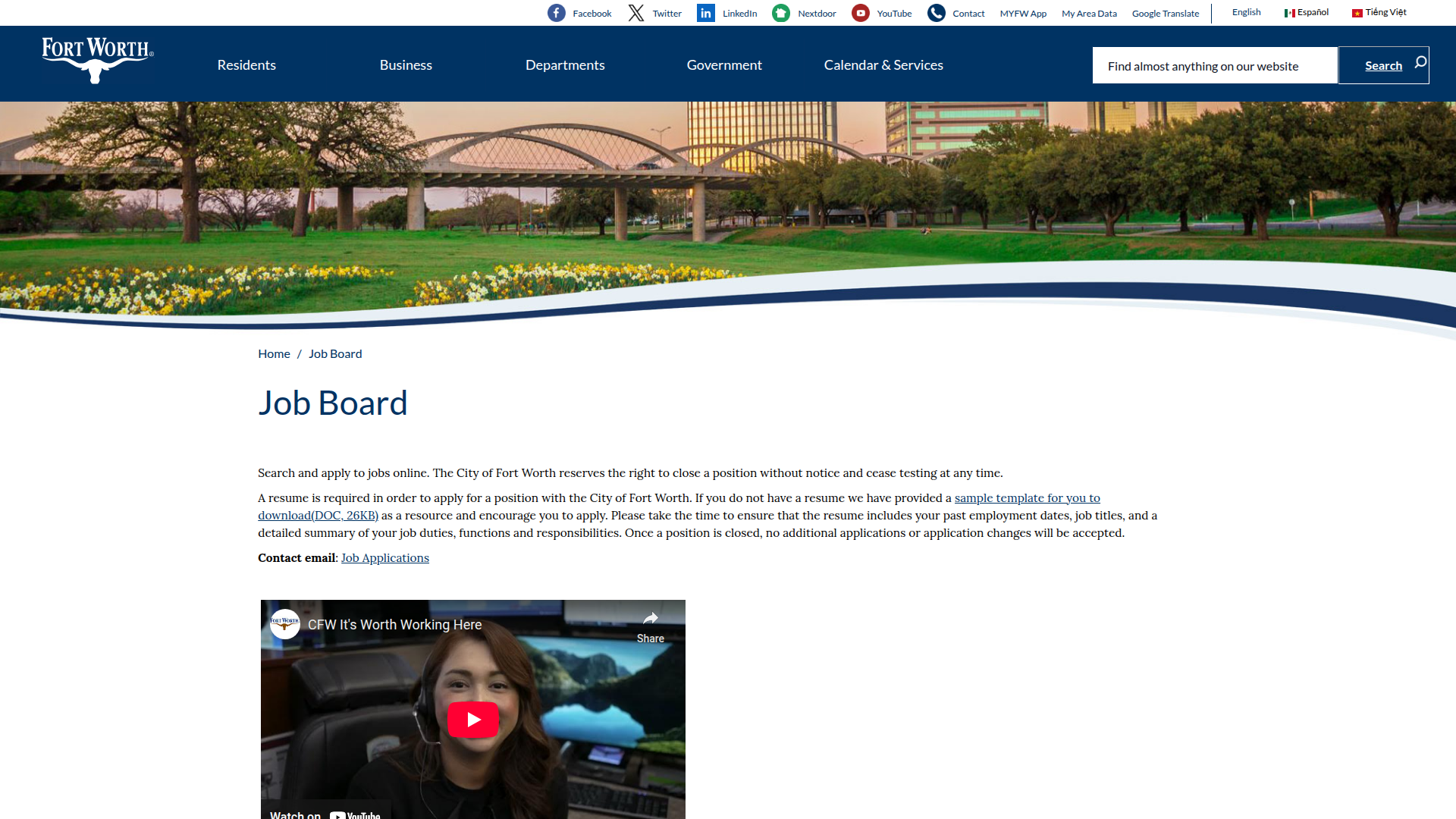 City of Fort Worth, Texas website screenshot