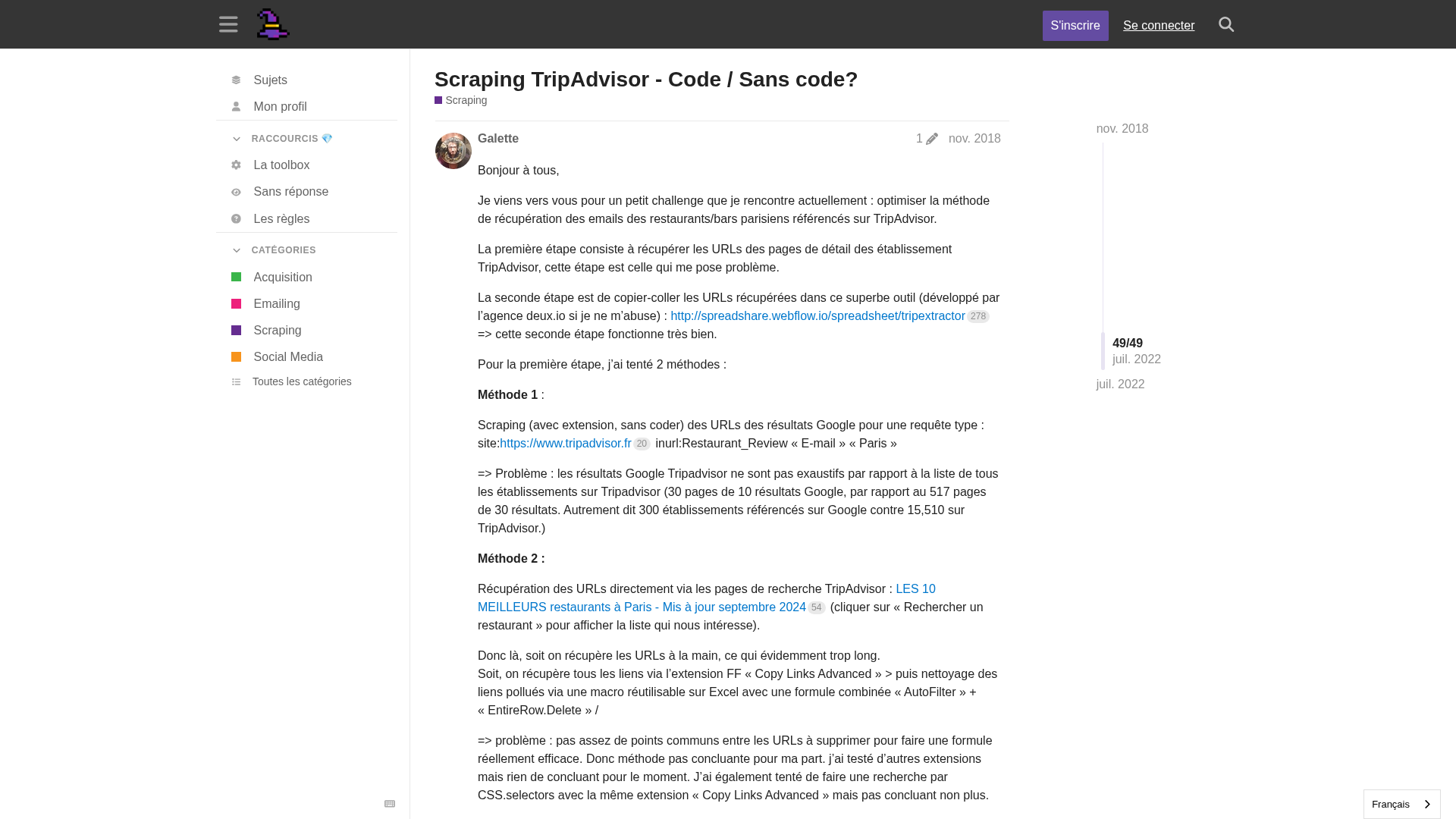Discussion sur les méthodes de scraping TripAdvisor