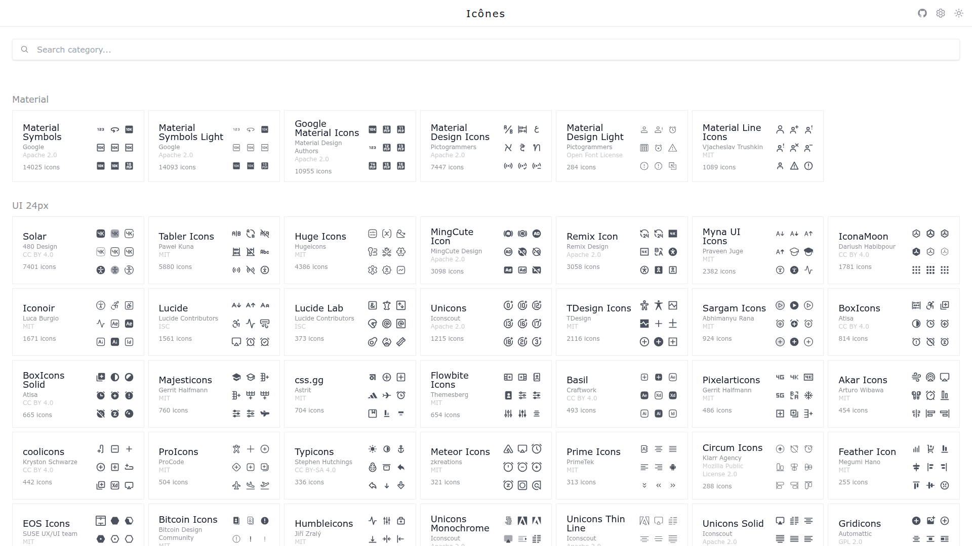 Icones Homepage - Icon Search Interface
