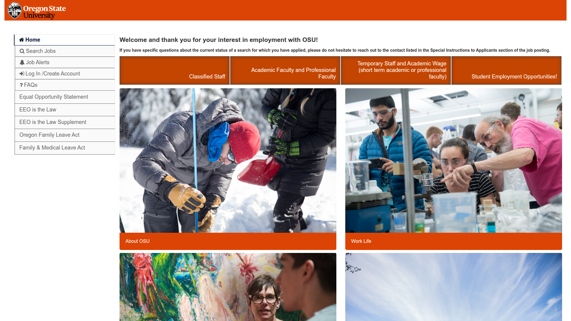 Oregon State University Jobs Portal website screenshot